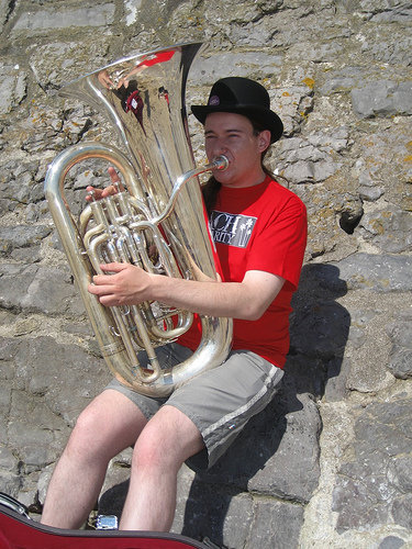 Iain and tuba on holiday