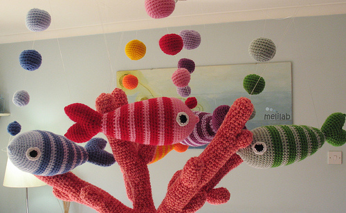 Crocheted Bubbly Fish Mobile